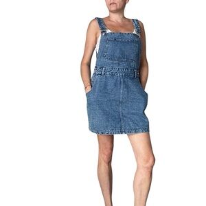 Women’s Blue Denim Jeans Overalls Style Mini Dress- Adjustable straps- Size- M